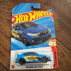 Hot Wheels Blue and Yellow Honda Civic Type R Toy Car
